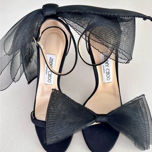 Jimmy Choo Black Aveline Mesh Bow Heels